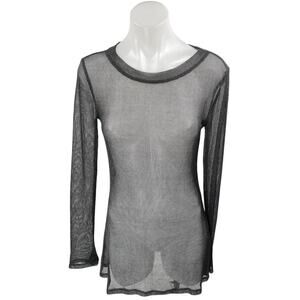 Darker Wavs Women's Black Long Sleeve Sheer Mesh T Shirt Tee Mini Dress Size M